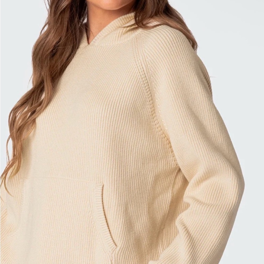 Edikted Cream Knit Hooded Sweater
